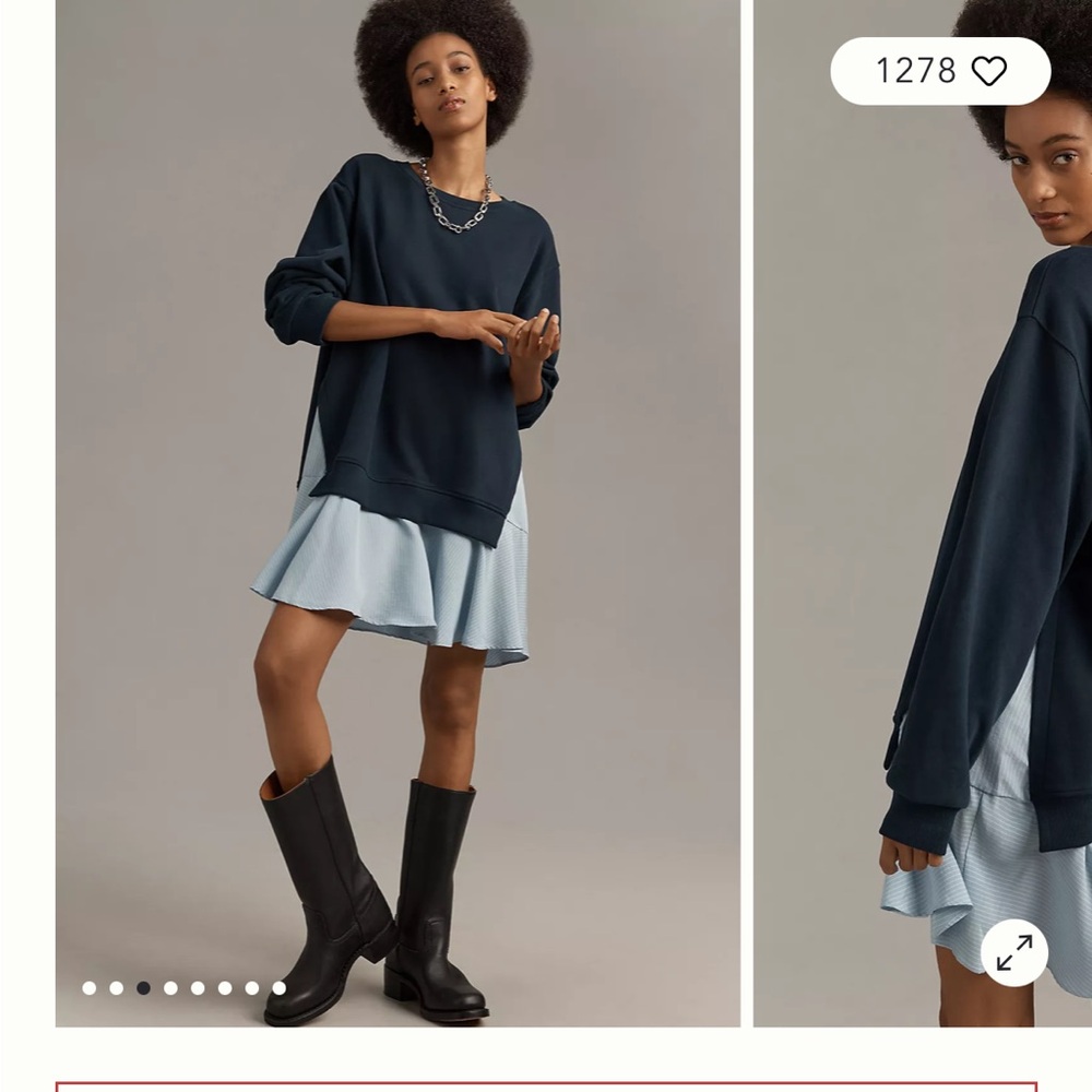 Anthropologie Maeve Navy Blue Sweatshirt Dress Twofer